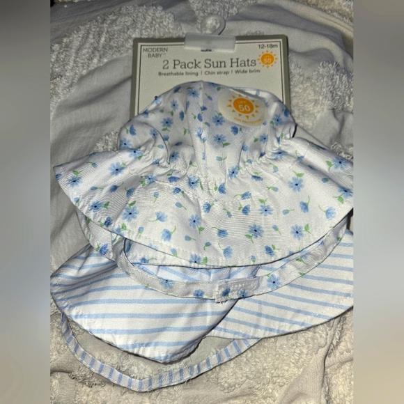 Modern Baby Other - Modern Baby 2 Pack Blue Floral & Striped Sun Hats UPF 50